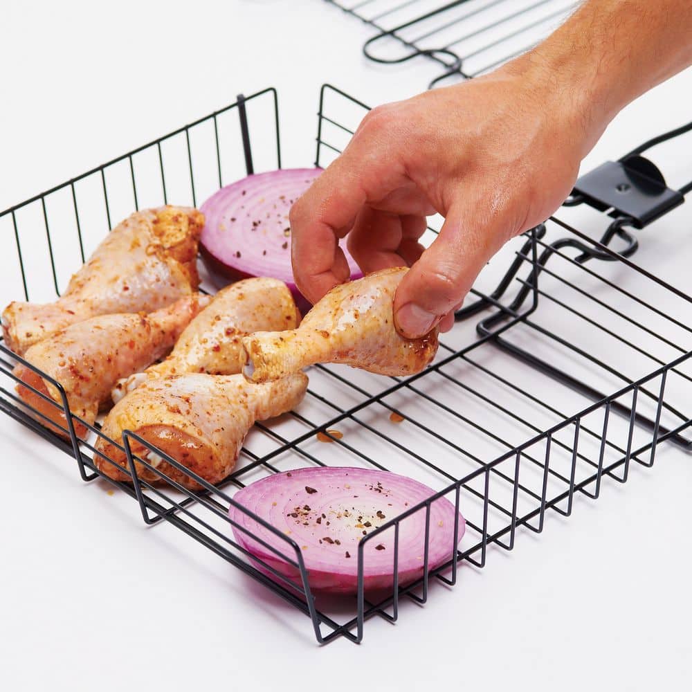 Non-Stick Black Steel Broiler Basket with Detachable Handle