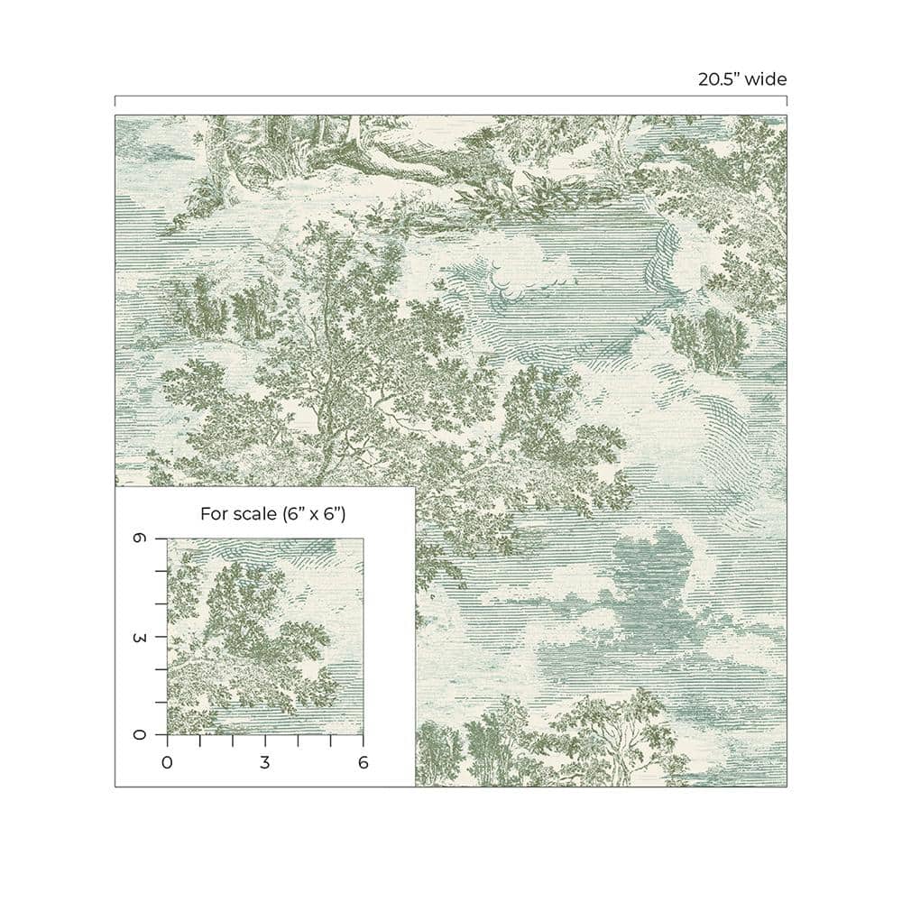 Willow Green Self-Adhesive Scenic Toile Wallpaper