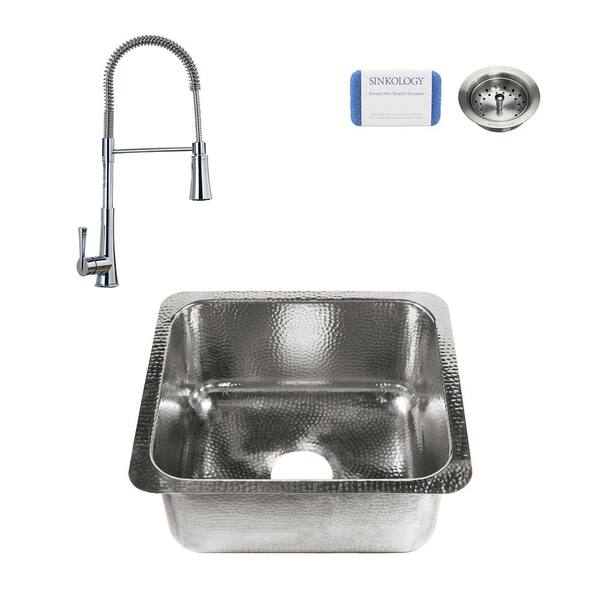SINKOLOGY Wilson Undermount Stainless Steel 17 in. Single Bowl Bar Prep Sink with Pfister Faucet in Polished Chrome