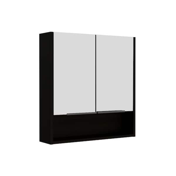 cadeninc 23.6 in. W x 24.5 in. H Bathroom Surface Mount Medicine Cabinet with 4 Shelves and Double Doors in Black