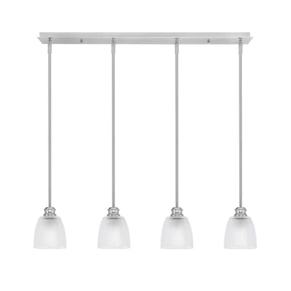 Unbranded Albany 60-Watt 4-Light Brushed Nickel Linear Pendant Light with Clear Ribbed Glass Shades and No Bulbs Included