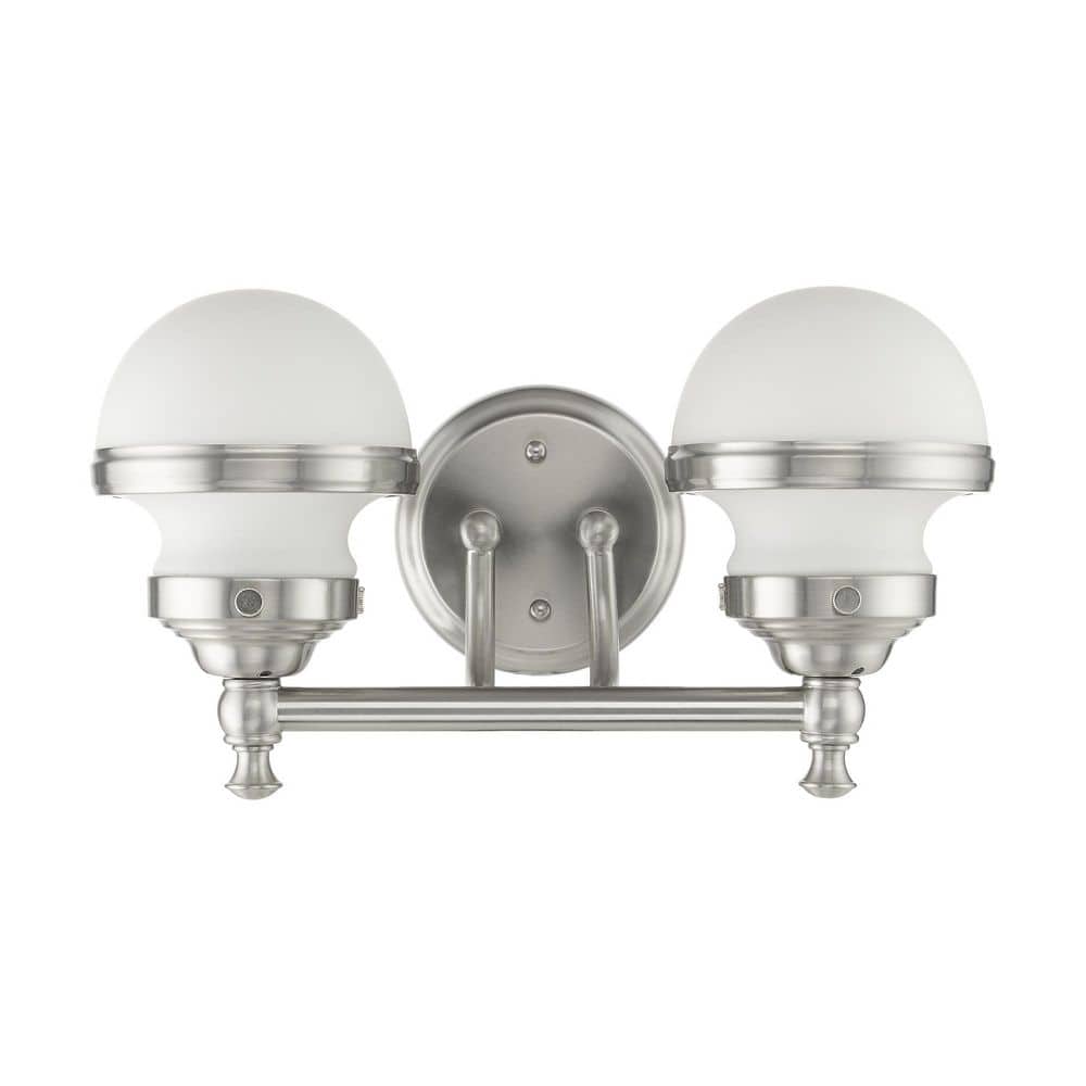 Sleek Industrial Brushed Nickel 2-Light Vanity with Satin Opal White Glass