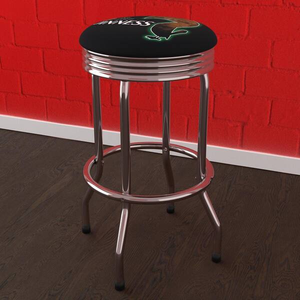 Guinness Feathering 29 in. Black Backless Metal Bar Stool with Vinyl