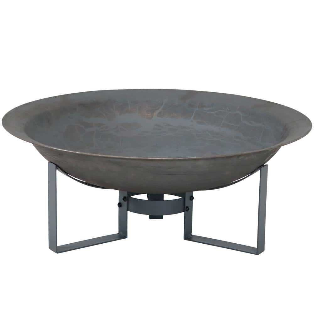 Gray Cast Iron 25" Free-Standing Wood Fire Pit with Stand