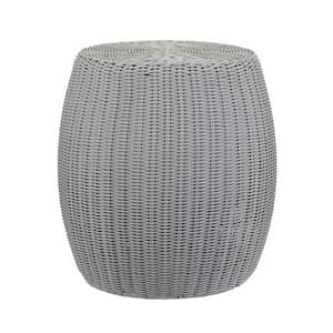 13.75 in. Gray Barrel Basket Oval Resin End Table
