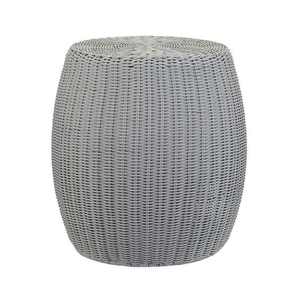 HOUSEHOLD ESSENTIALS 13.75 in. Gray Barrel Basket Oval Resin End Table