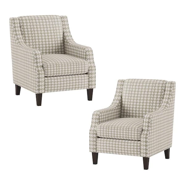EVERGLADE HOME Bonne Khaki Houndstooth Print Upholstery Accent Chair (Set of 2)