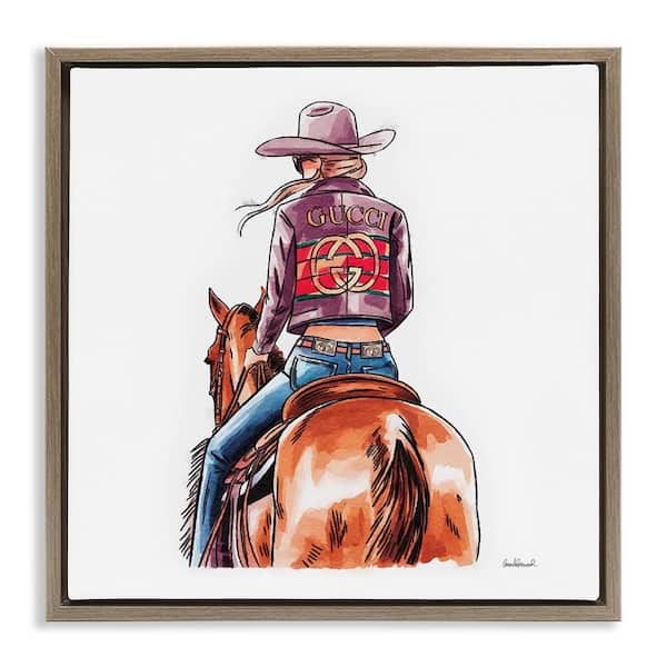 Stupell Industries Glam Cowgirl on Horse by Amanda Greenwood Brown Floater Frame People Graphic Art Print 18 in. x 18 in.