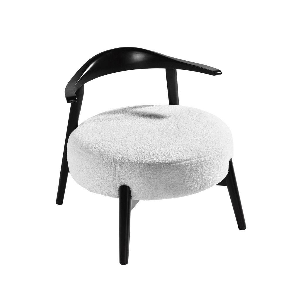 Modern White Accent Chair, Birch Wood and Fabric, Wide Seat, Foam Cushion, 