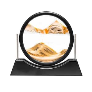 Yellow 3D Hour Glass Moving Sand Art Liquid Motion Decor with Round Glass and Rotating Stand