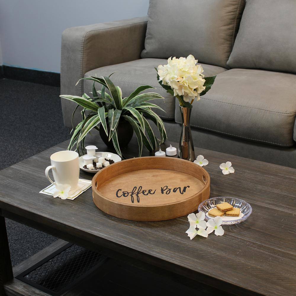 Farmhouse Chic 13.75" Poplar Wood Round Serving Tray with Scripted Text