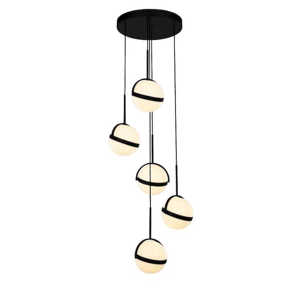 ALORA Globo 5 Head 1 Light 53-Watt Matte Black Integrated LED Pendant Light