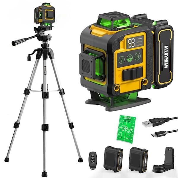150 ft. Green Beam 360° Cross-Line Laser Level with Pulse Mode, Tripod and 2-Rechargeable Batteries