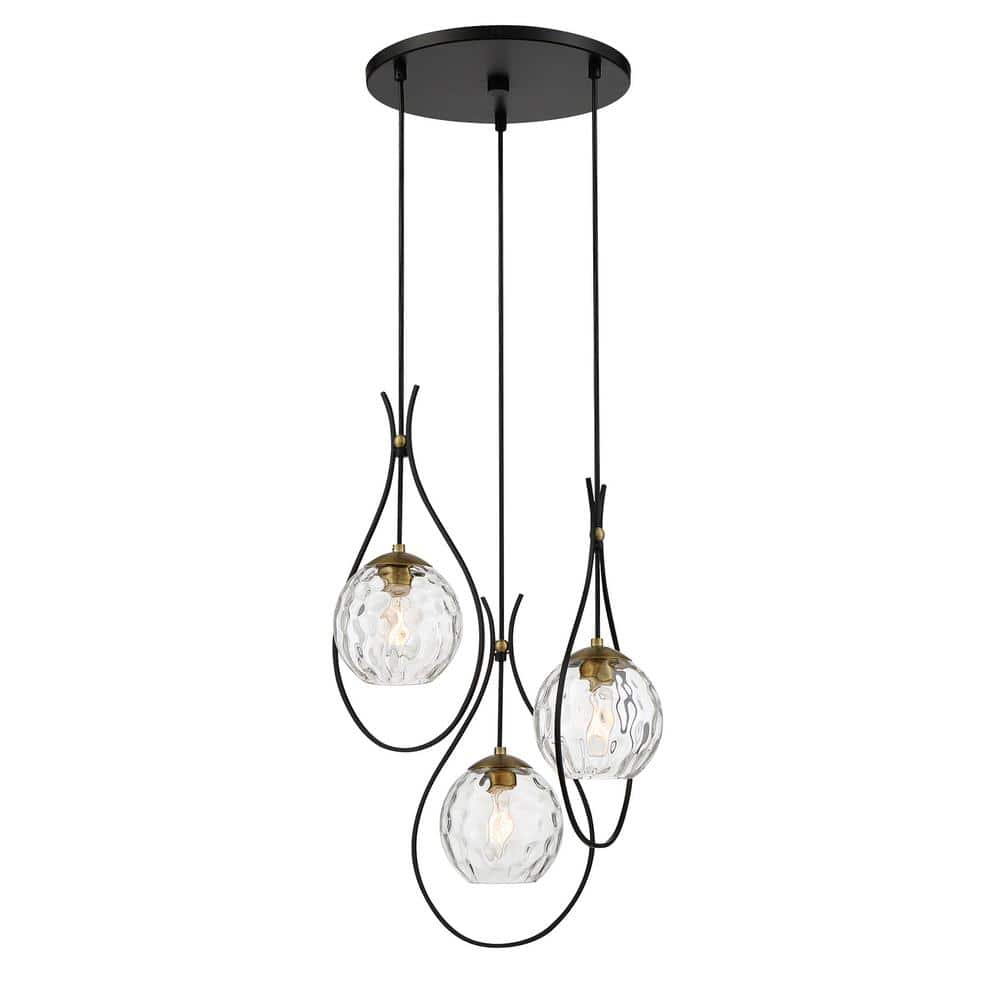 Minka Lavery Cody 3Light Black and Soft Brass Pan Pendant Light with