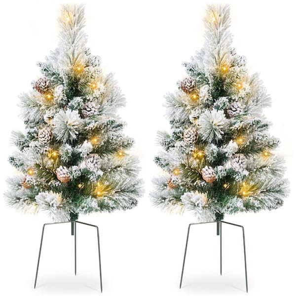 2 ft. Snow Flocked Scotch Pine Pre-Lit Artificial Christmas Tree Pathway Marker with LED Multi-Color/Clear Lights