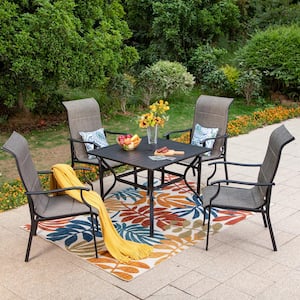 Black 5-Piece Metal Slat Square Table Patio Outdoor Dining Set with Padded Textilene Chairs