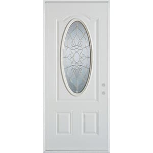 32 in. x 80 in. Traditional Brass 3/4 Oval Lite 2-Panel Painted White Left-Hand Inswing Steel Prehung Front Door
