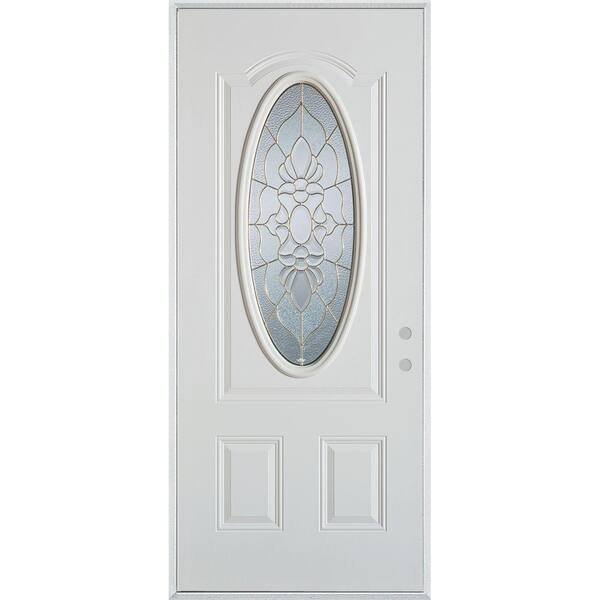 Stanley Doors 32 in. x 80 in. Traditional Patina 3/4 Oval Lite 2-Panel Painted White Left-Hand Inswing Steel Prehung Front Door