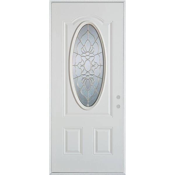 Stanley Doors 36 in. x 80 in. Traditional Patina 3/4 Oval Lite 2-Panel Prefinished White Left-Hand Inswing Steel Prehung Front Door
