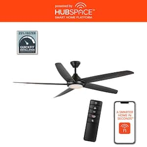 Highstone 70 in. White Color Changing Indoor/Outdoor Matte Black Smart Ceiling Fan with Remote Powered by Hubspace