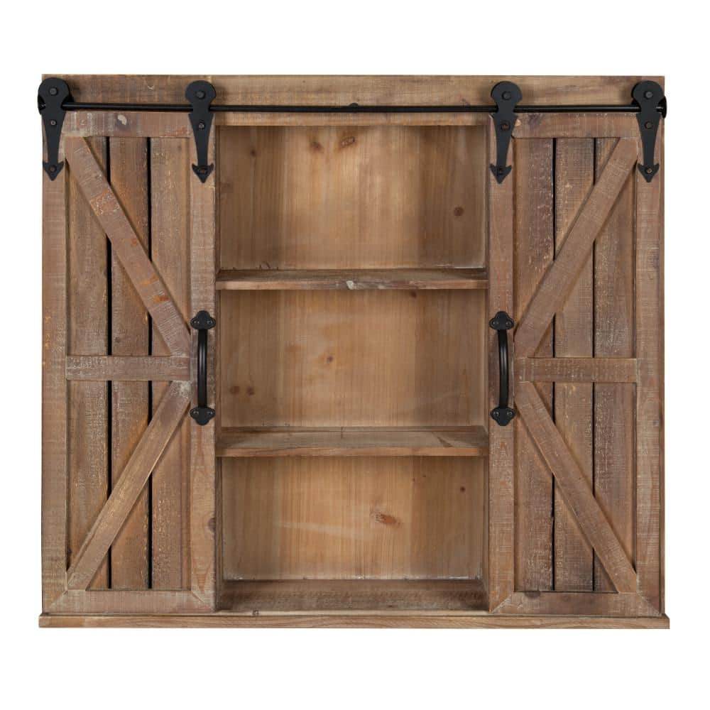 Rustic Brown Wood Wall Cabinet with Sliding Barn Doors