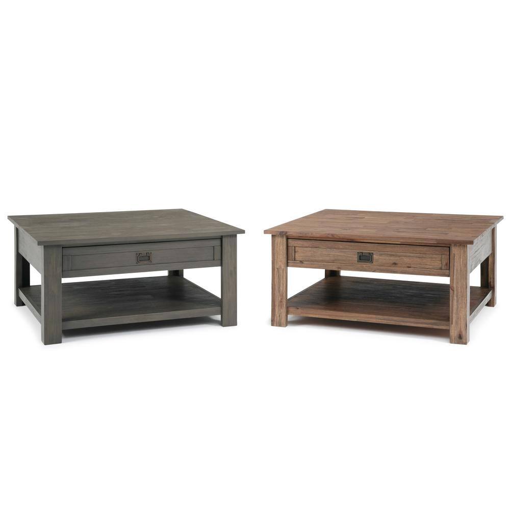 Farmhouse Gray 38" Square Acacia Wood Coffee Table with Storage