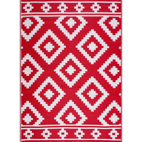 PLAYA RUG Milan Red White 8 ft. x 10 ft. Modern Reversible Recycled ...