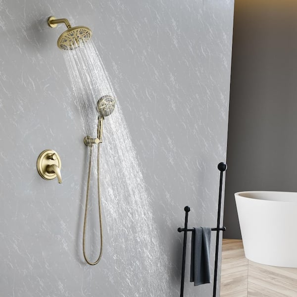 Semaj 8 in. Single-Handle 9 -Spray Round High Pressure Shower Faucet in Brushed Gold (Valve Included)