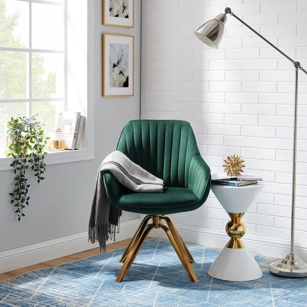 The Accent Home Mid-Century Arthur Art Green BLACK - CC001-G-GREEN Legs Chair Fabric Metal Swivel with Deep Leon Arm Depot