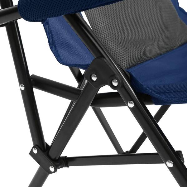 VAMOP Navy Blue Steel Folding Lawn Chair with High Back and Cup