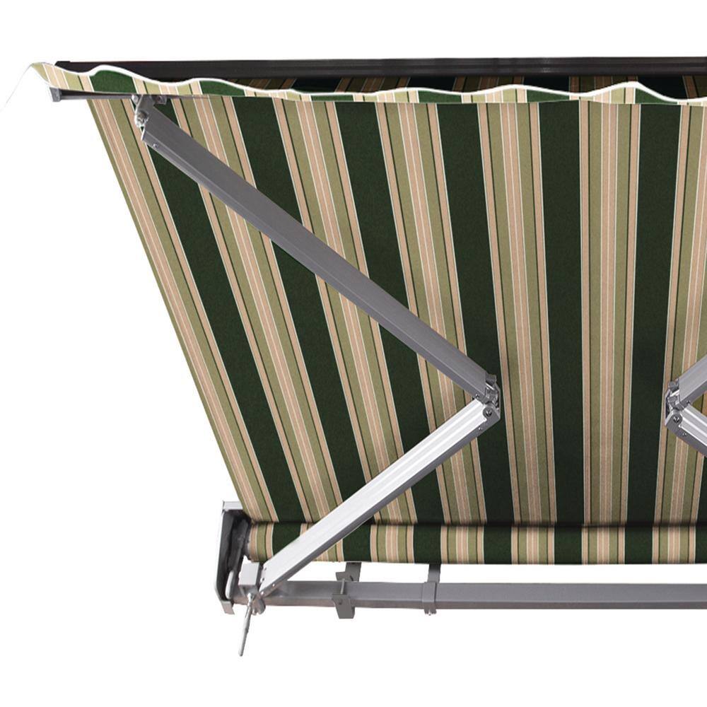 Forest Green and Beige Striped Motorized Retractable Patio Awning