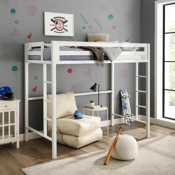 Walker Edison Furniture Company Transitional Premium Deluxe Twin Metal Loft Bed - White