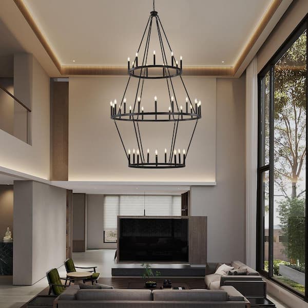 PAKOKULA Modern 36-Light Black 3-Tier Wagon Wheel Farmhouse