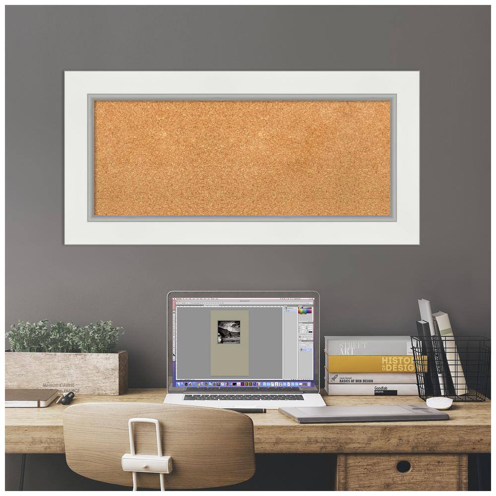 Eva White and Silver Framed Natural Cork Bulletin Board
