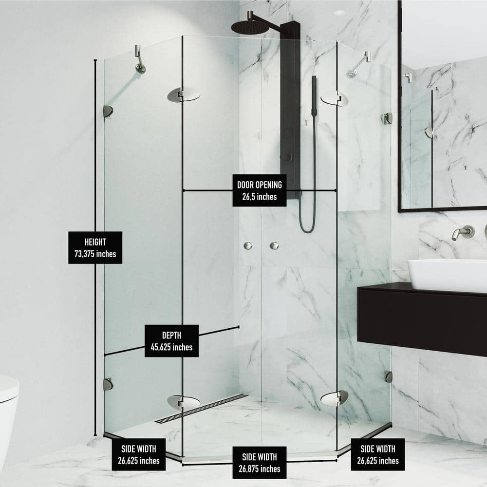 Gemini 47" Frameless Neo-Angle Shower Enclosure with Clear Glass