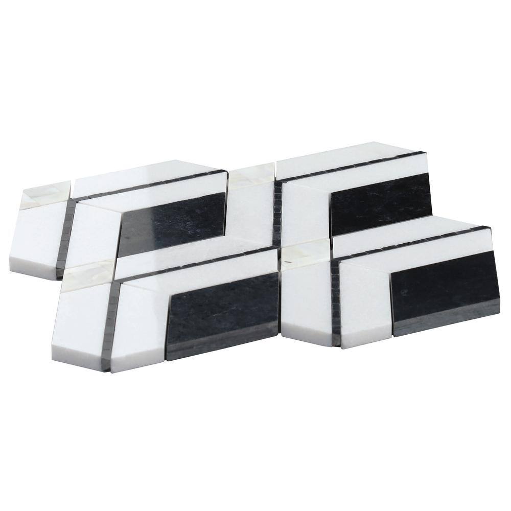Spencer 10-in x 10-in Polished Black and White Marble Mosaic Tile