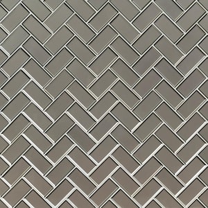 Champagne Bevel Herringbone 13 in. x 11 in. Glossy Glass Patterned Look Wall Tile (10.6 sq. ft./Case)