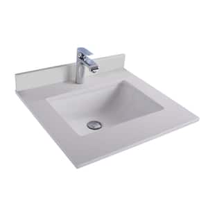 24 in. W x 22 in. D Quartz Vanity Top in White with White Rectangular Single Sink