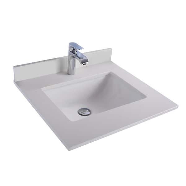 Laviva 24 in. W x 22 in. D Quartz Vanity Top in White with White Rectangular Single Sink