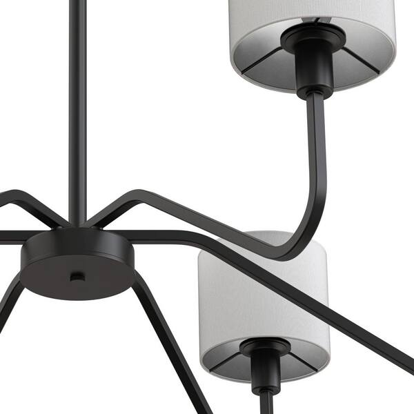 Emeritpro 6 Light Matte Black Chandelier w/ Linen Shades and E12