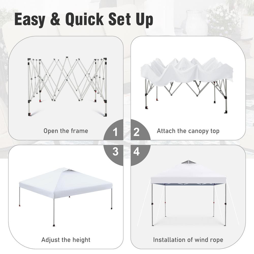 White 10x10 Adjustable Height Pop-Up Canopy Tent with Wheeled Bag