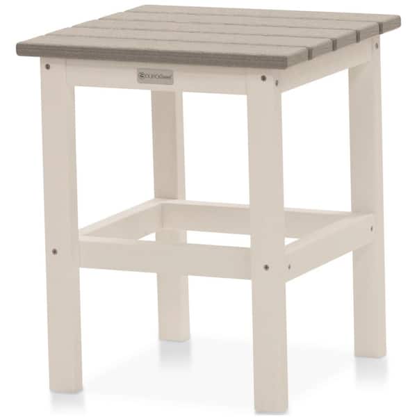 DUROGREEN Icon White and Driftwood Gray Square Plastic Outdoor Side Table