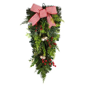 26 in. Unlit Artificial Holiday Christmas Bells and Bow Artificial Swag