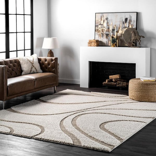 Carolyn Contemporary Curves Shag Cream 6 ft. Square Rug