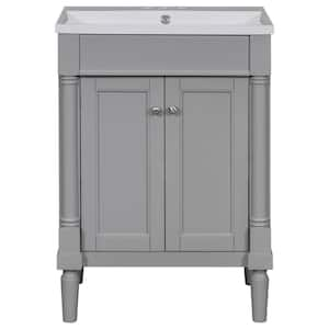 24.00 in. W x 18 in. D x 34.00 in. H Freestanding Bath Vanity in Gray with White Ceramic Top