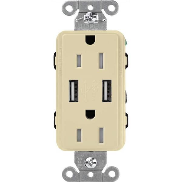 Lutron Claro 15 Amp USB Duplex Outlet, Ivory (CAR-15-UBTR-IV)