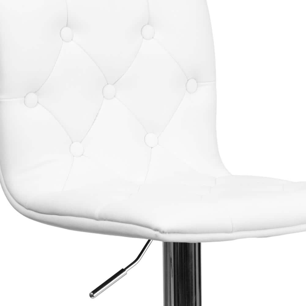 Contemporary Swivel Adjustable Barstool in White Vinyl and Chrome