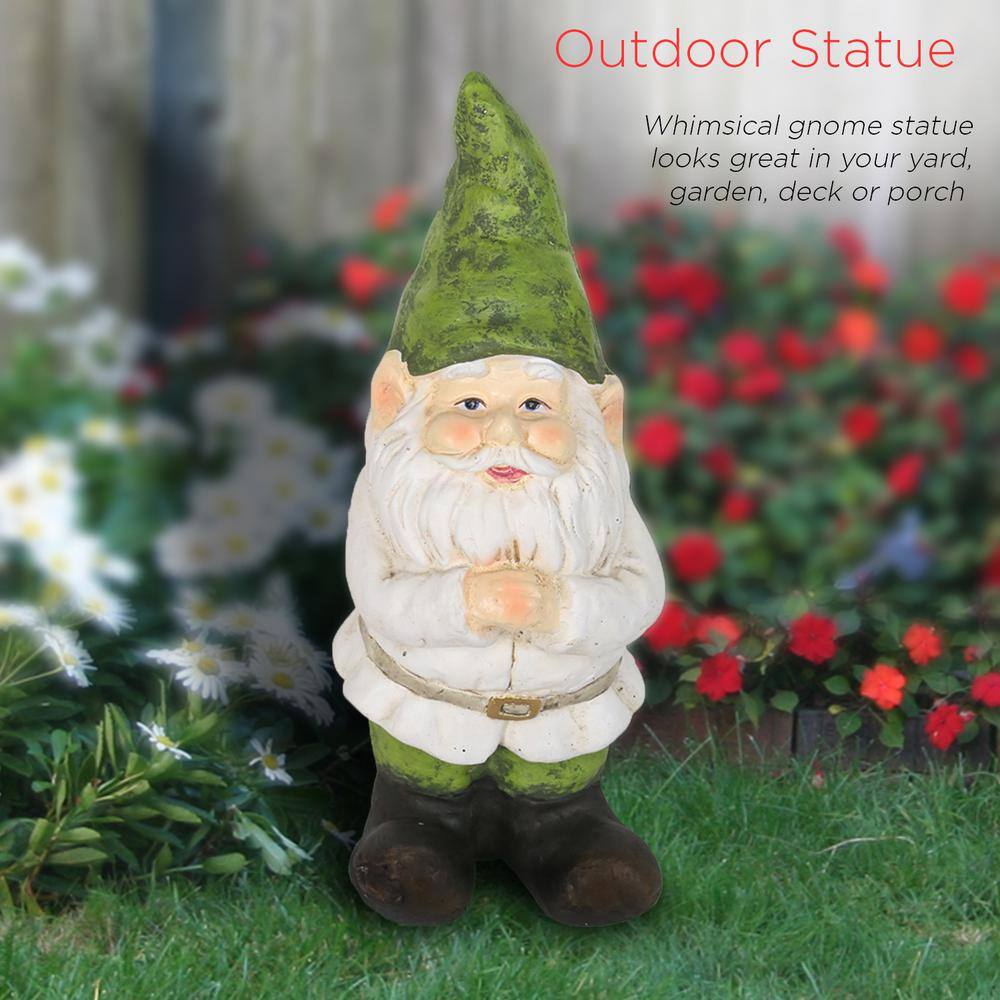 Beige and Green Polyresin Garden Gnome Statue