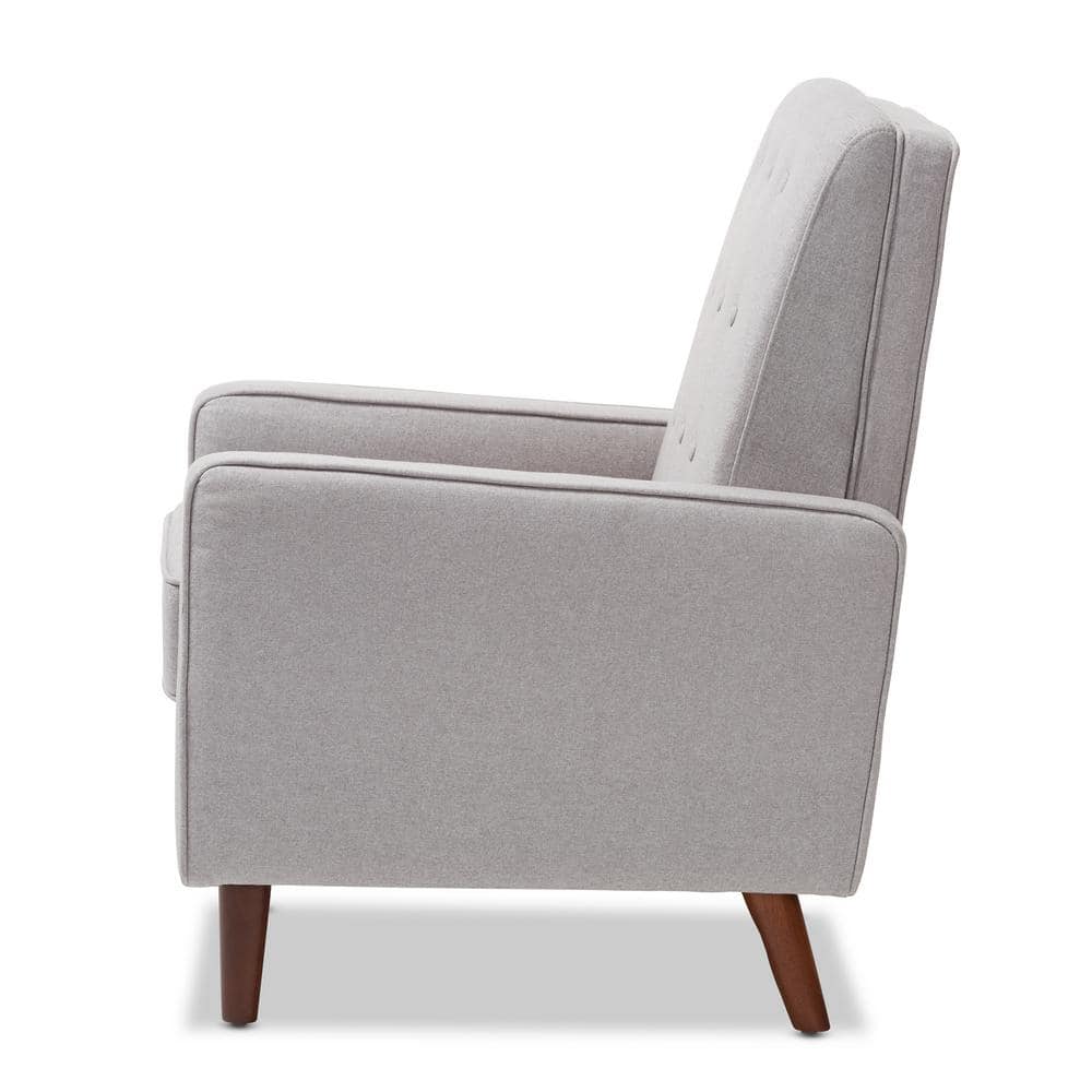 Light Grey Fabric and Walnut Wood Mid-Century Recliner