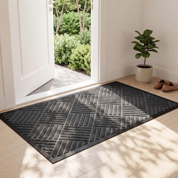 Black 19.69 in. W x 31.5 in. L Outdoor Rubber Anti-Slip Entryway Doormat, Durable & Easy to Clean